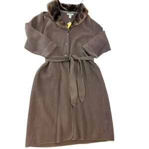 Jessica Holbrook Brown 100% Wool Long Sweater Coat 1X Removable Faux Fur Collar